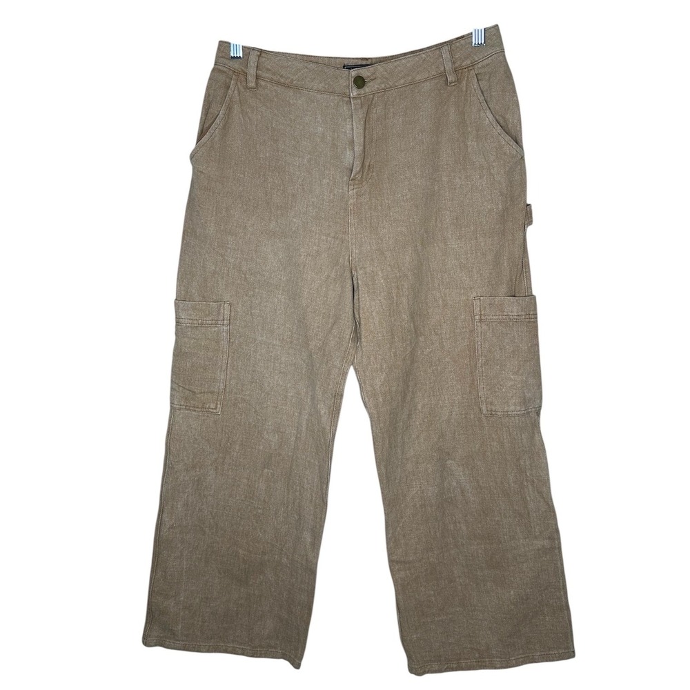 Sage + Fig Tan Utility Carpenter Pants Wide Leg Cargo High Rise SP7300 Womens L